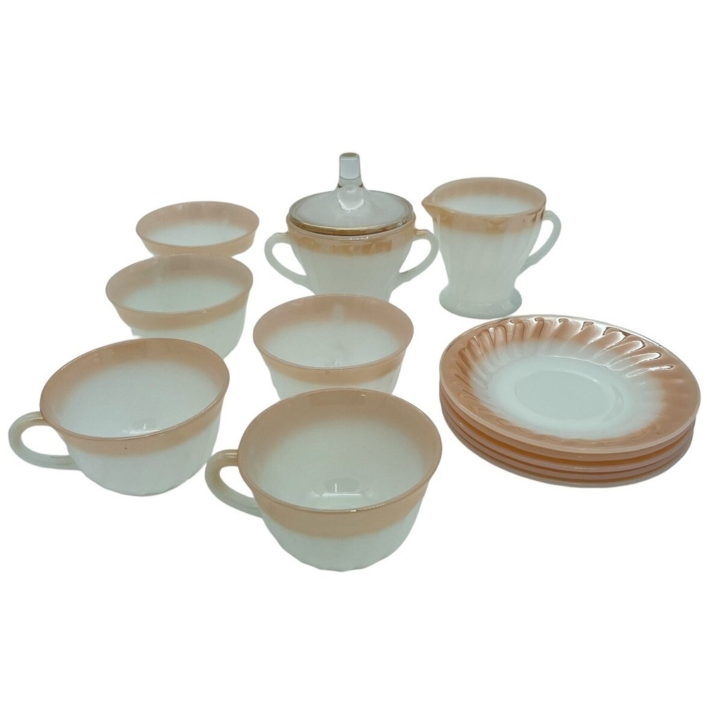 Vintage Fire King Peach Milk WhiteSwirl 12 Piece Set ‎ Vintage USA Made
